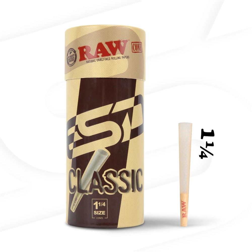 RAW Cones  1-1/4  Classic | 50 Pack | Slow Burning with Pre-Rolled Tips