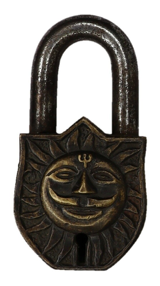 Lord Sun Engraved Security Door Lock Antique Style Handmade Solid Brass Padlock