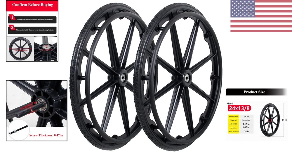 High-Quality 24-Inch Wheelchair Replacement Wheels - Durable Nylon Construction