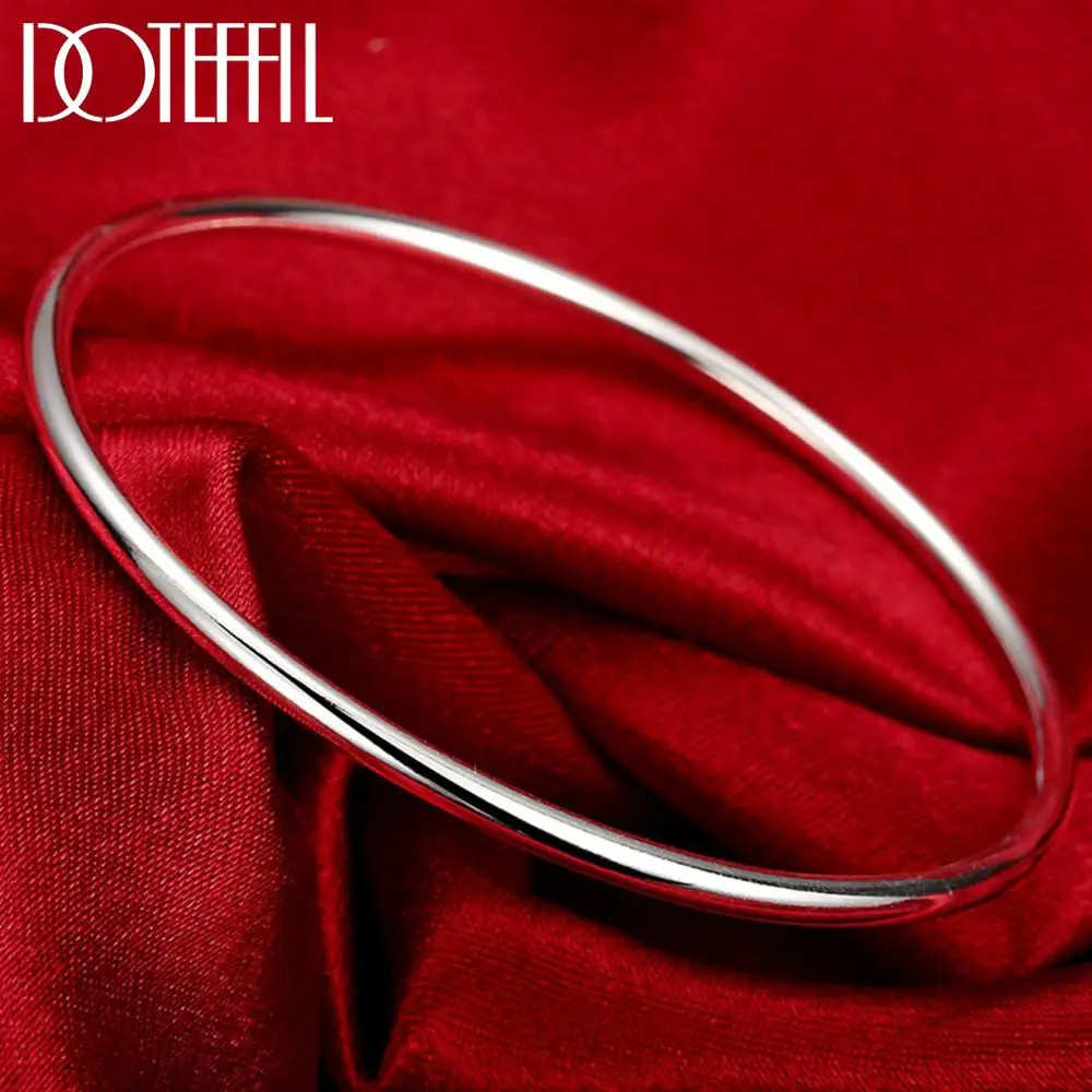 925 Sterling Solid Silver Bracelet Simple Smooth Bangles For Women