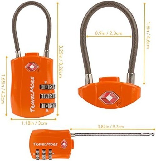 Durable TSA Approved Orange Combination Cable Lock for Secure Travel - 1 Pack