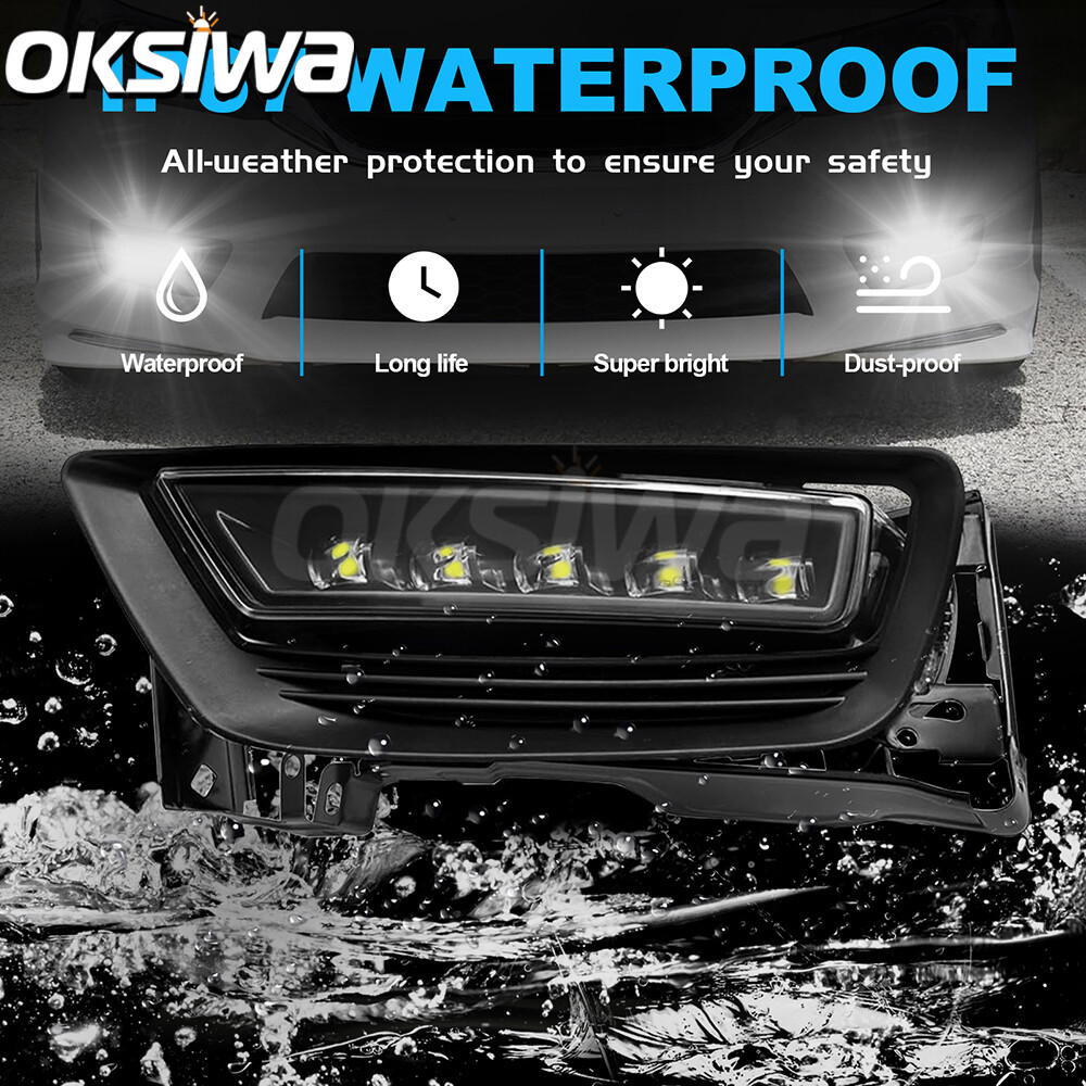 LED Fog Lights For 2013 2014 2015 Honda Accord 4DR Sedan Clear Lens Bumper Lamps