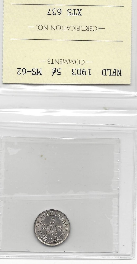 1903 ICCS Graded Newfoundland, Five Cent **MS-62**