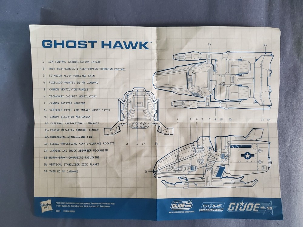 2014 Hasbro GI Joe Battle Below Zero Ghost Hawk Blueprint Instructions ONLY