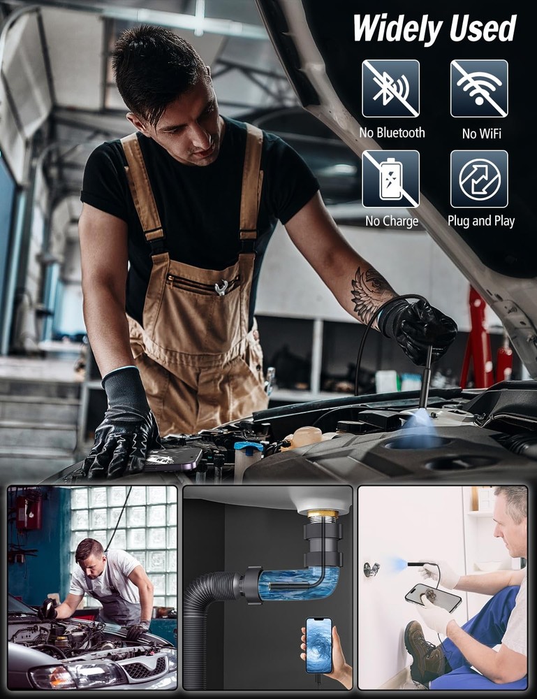 Endoscope Camera with Light, 1920P HD Borescope with 8 Adjustable LED Lights,...