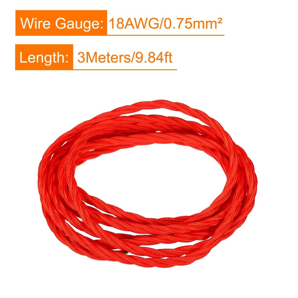 Twisted Cloth Covered Wire 3 Core 18AWG 3.0m/9.84ft,Electrical Cable,Red