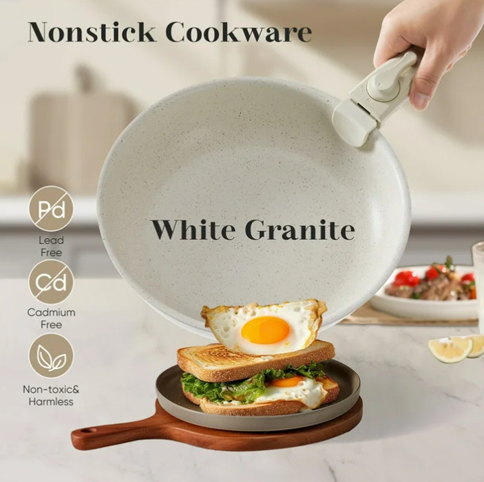 12pcs Non-Stick Pots and Pans Set, with Detachable Handle for Kitchen