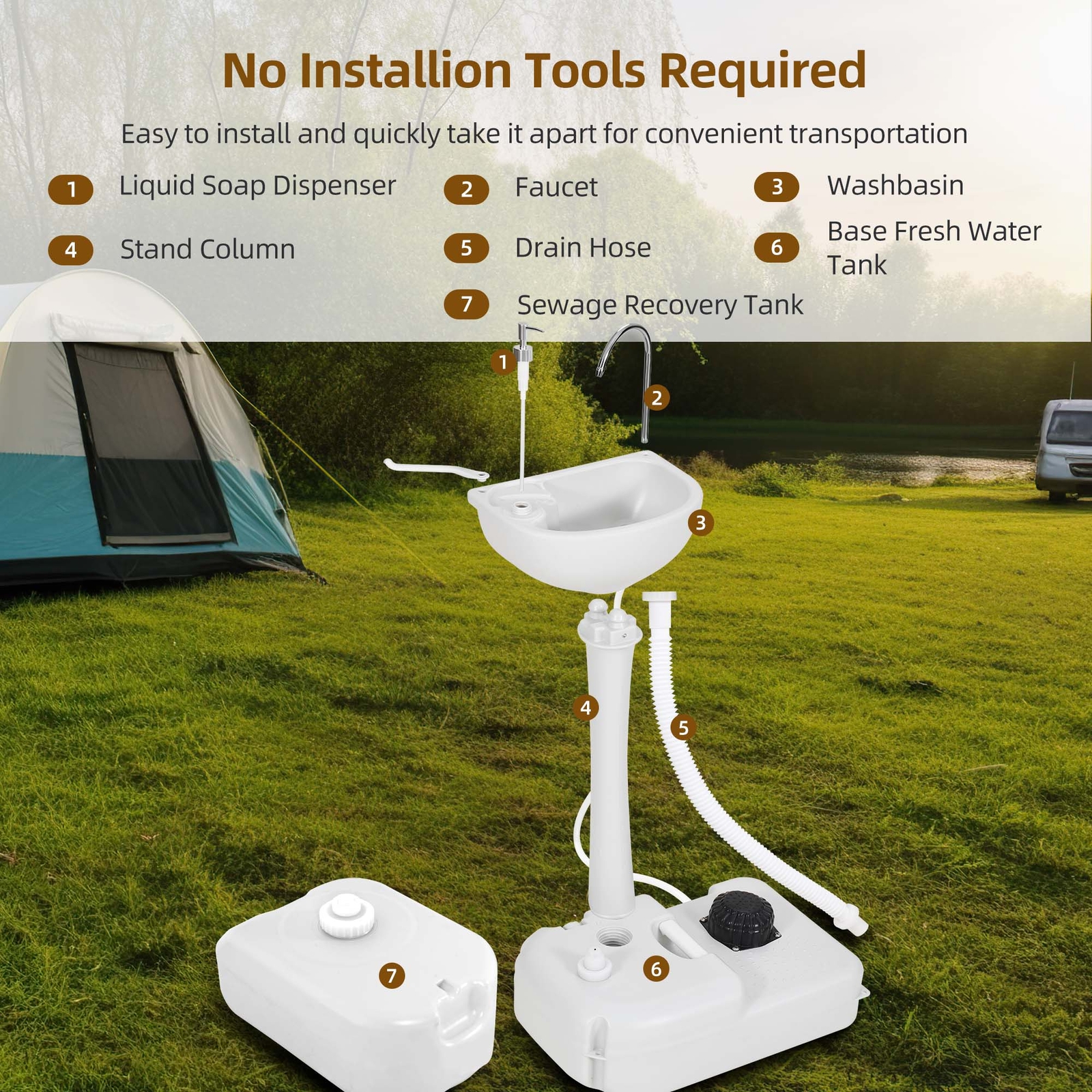 4.5 Gallon Portable Sink Wash Basin Stand with 6 GAL Recovery Tank for Camping