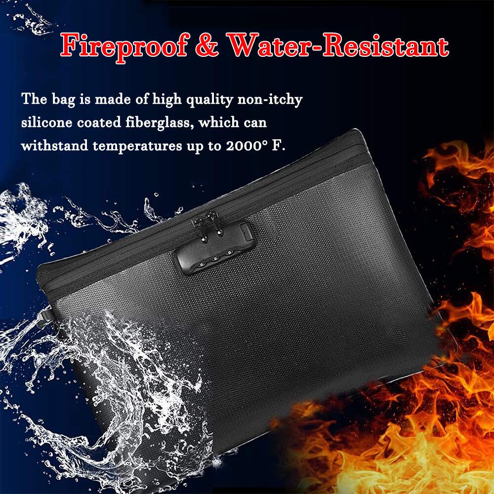 Fireproof Document Bag with Lock Zipper Waterproof Journal Notary Storage Pouch