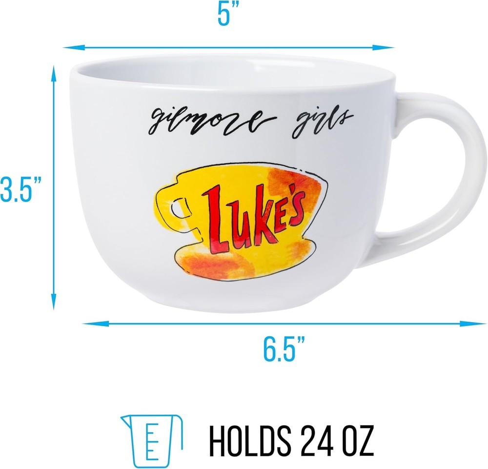 Ceramic Soup Mug 24 Oz Double Sided Design Microwave Dishwasher Safe Home Use