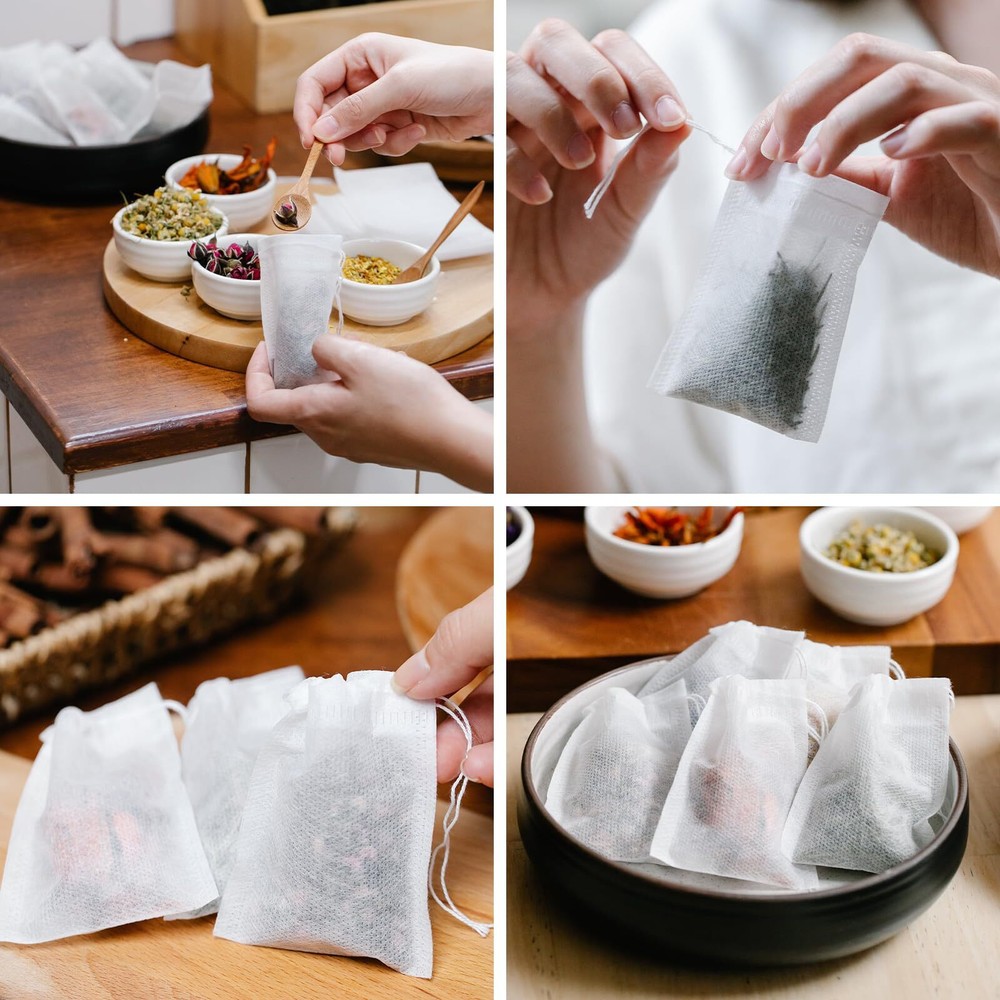 200 Pcs Disposable Tea Filter Bags Empty Drawstring Teabags for Loose Leaf Tea