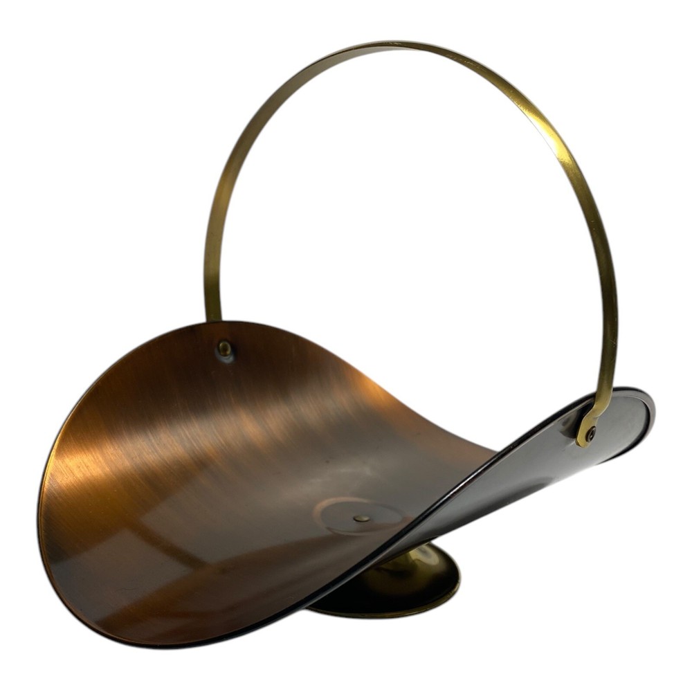 Coppercraft Guild Burnished Copper Mini basket with Brass Base and Swing Handle