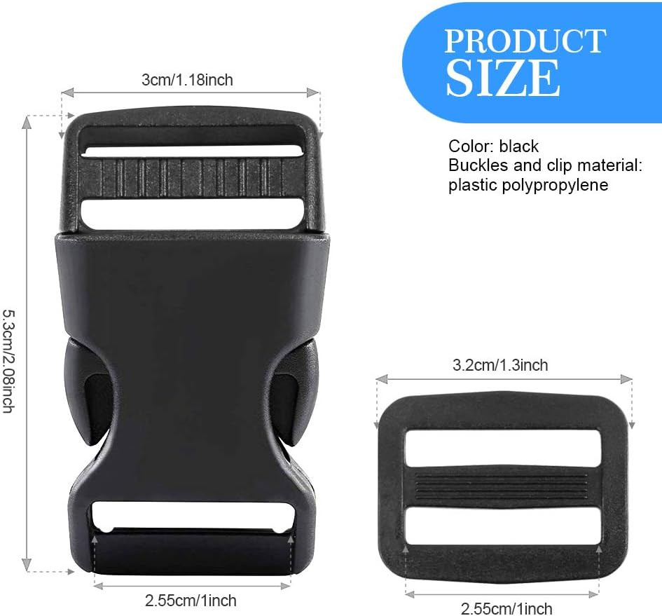 80 Pcs 1" Plastic Side Release Buckles and Slides for Backpack Straps