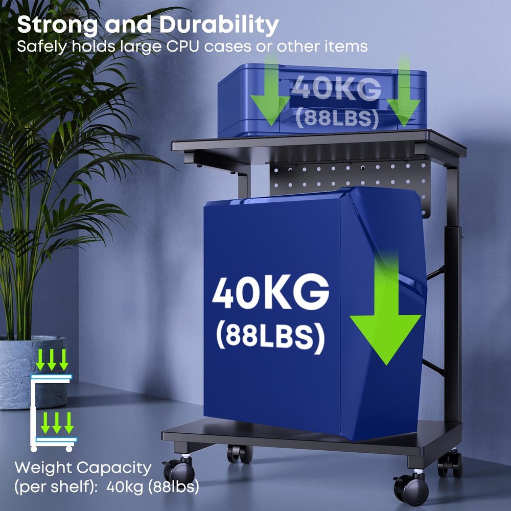 Height Adjustable Computer Tower Stand - 2-Tier ATX-Case PC Floor Stand with ...