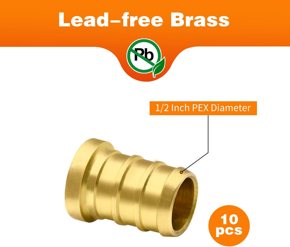 10Pcs 1/2" PEX Barb Plug End Cap, Brass PEX Barb Plug End Cap Pipe Fitting (1/2"