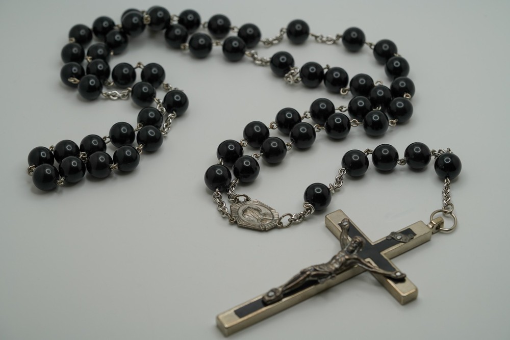 Vintage Long 40" Loop Black Rosary JB45