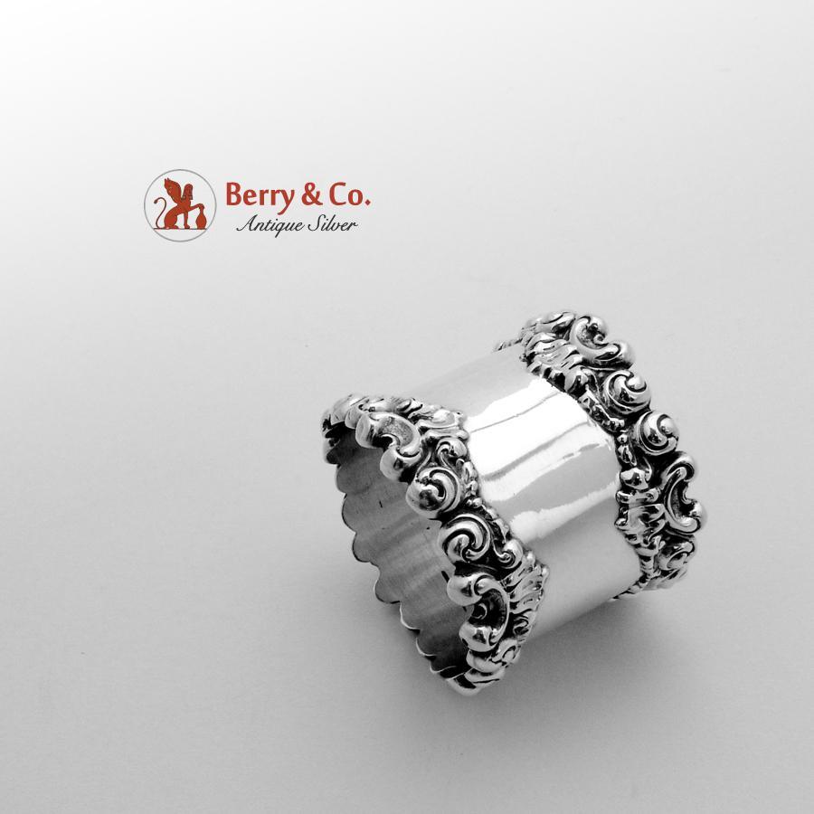 High Relief Ornate Scroll Shell Napkin Ring Sterling Silver 1900