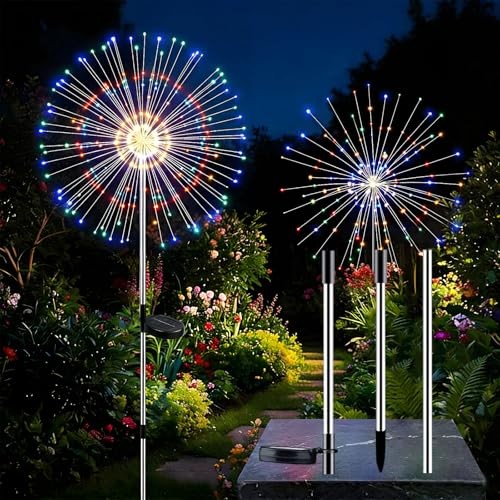 Solar Firework Lights Outdoor, Adjustable 32" to 51" Extra 2 Pack Multicolor