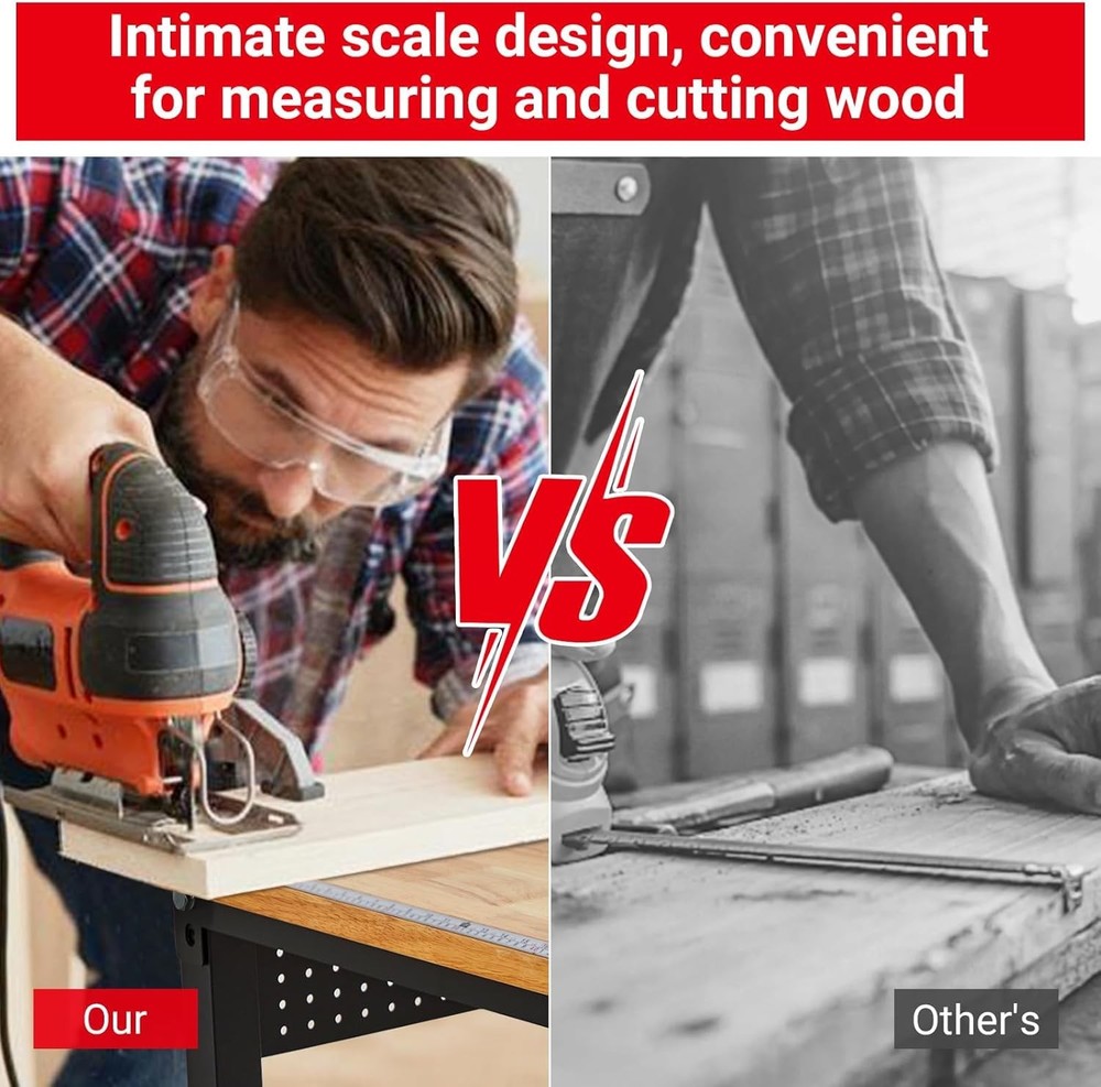 Adjustable Height Workbench 48" x 24" Work Bench Table w/Pegboard &Hooks 2200lbs