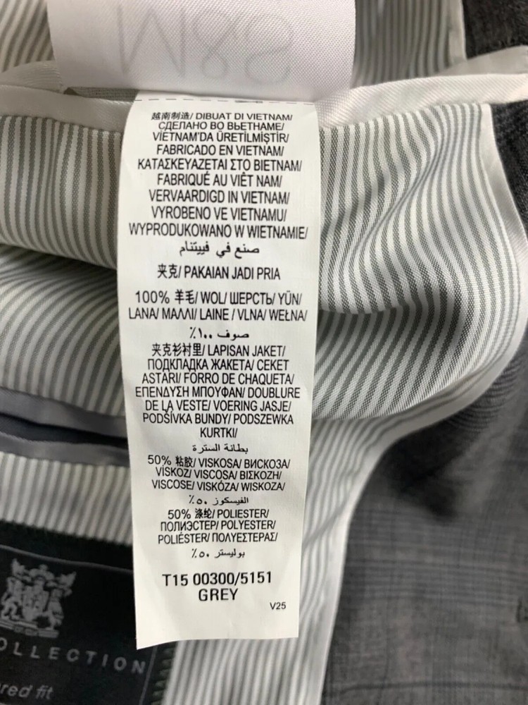 MARKS & SPENCER BLAZER JACKET 44 MEDIUM GREY Tailored Fit Checked Dogtooth