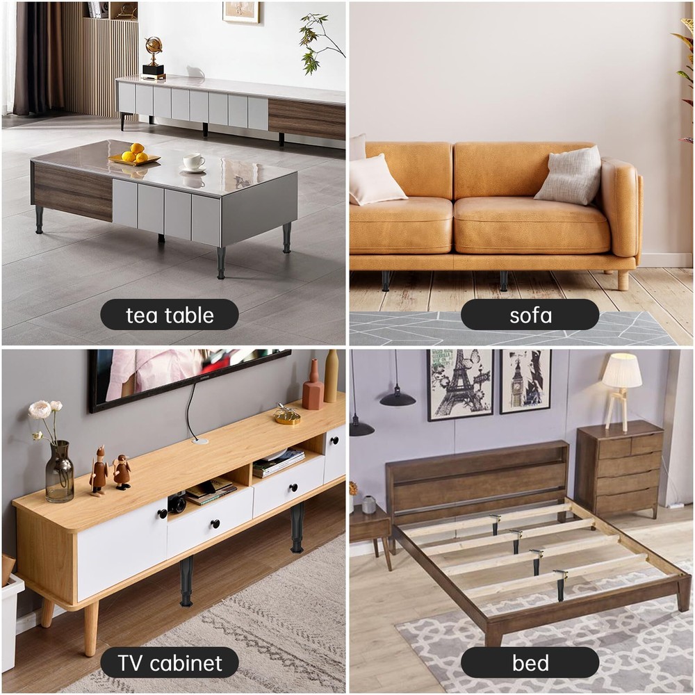 4PCS Adjustable Bed Frame Support Legs ( (8.3"-14.5" ), Frame Center Slats Heavy
