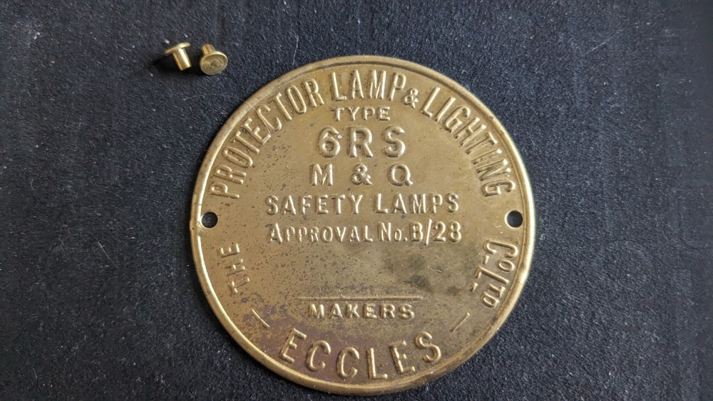 Replacement Protector Type 6RS Miners Lamp Badge Brass Inc Rivets