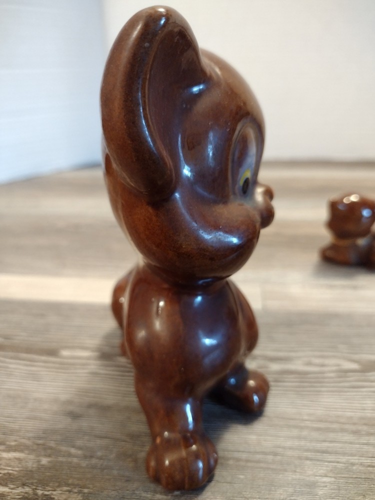Vtg Redware Momma Cat & 2 Kittens On Chains Brown Ceramic Figurines