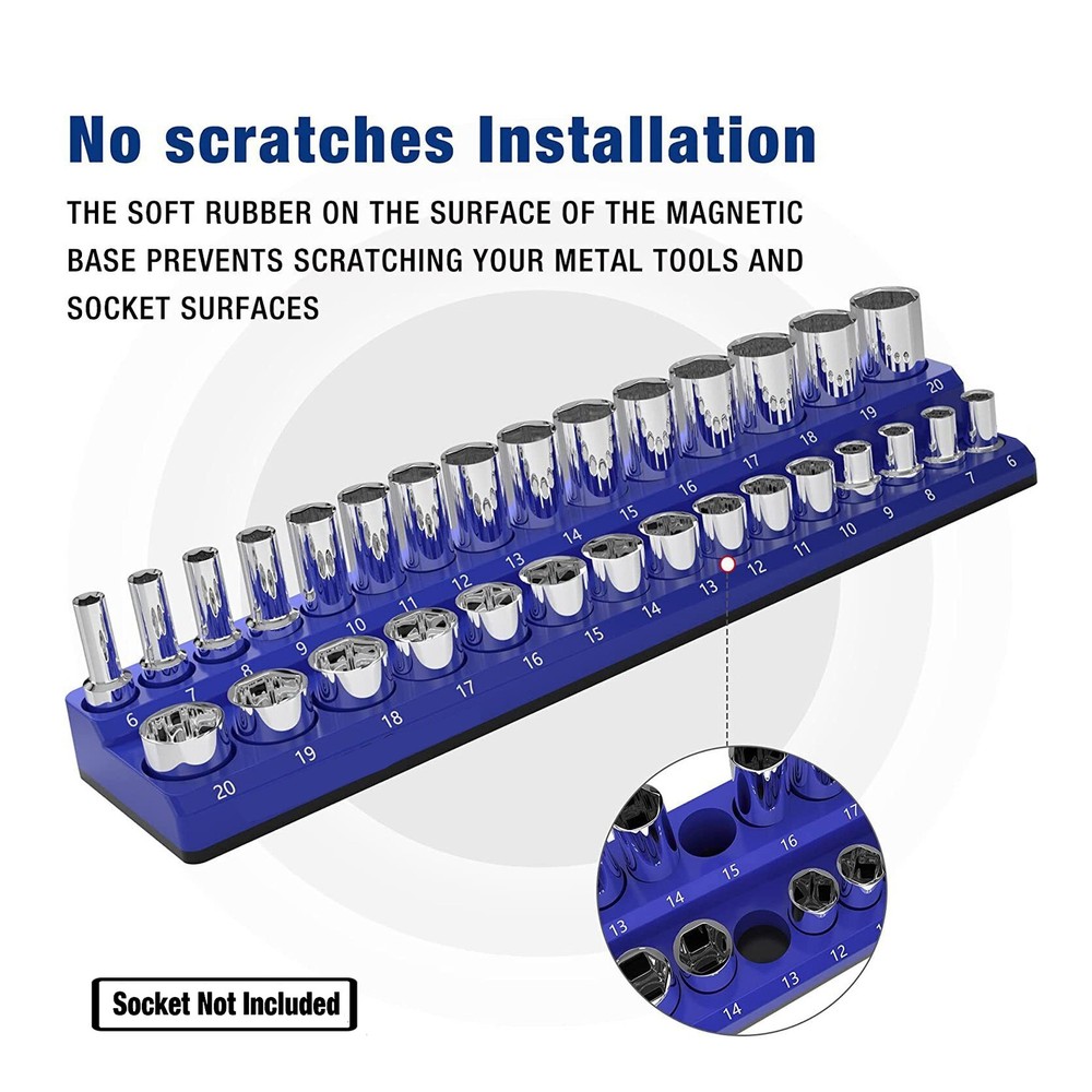 Magnetic Socket Organizer Set 6PCS Socket Trays Blue & Red for Metric SAE