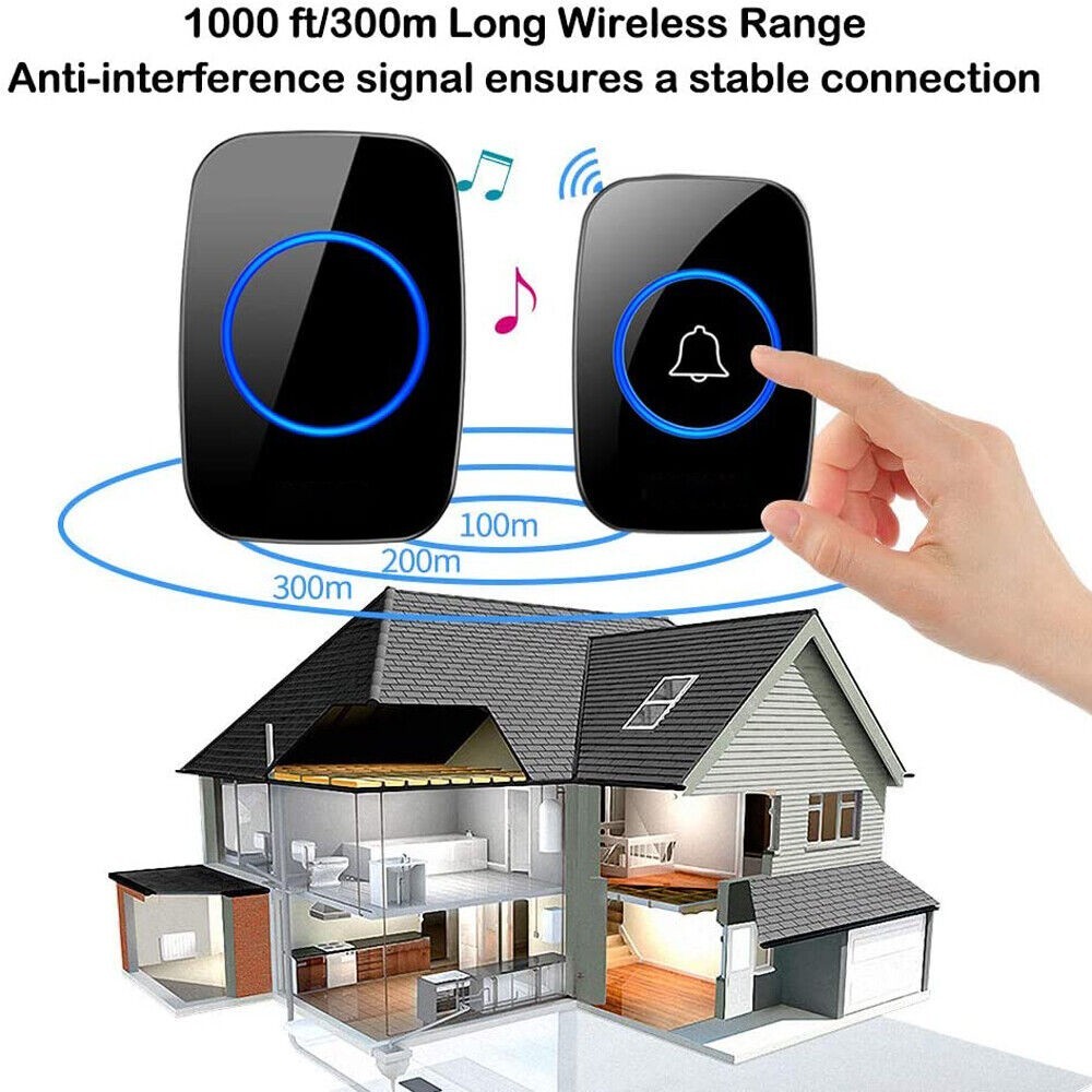 1000FT Wireless Doorbell Waterproof 2 Plugin Receiver Adjustable Volume 36 Chime
