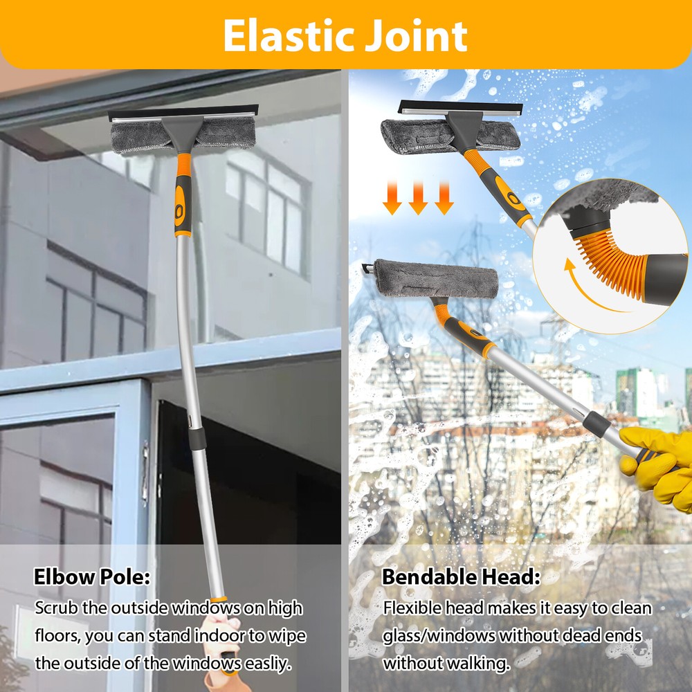 61'' Extendable Window Squeegee Cleaner Telescopic Long Handle Washer Scrubber