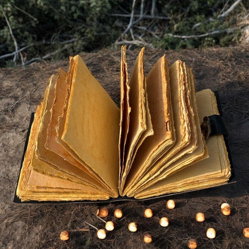 Leather Journal Gothic Notebook Wolf Grimoire Print - Vintage Handmade Journal