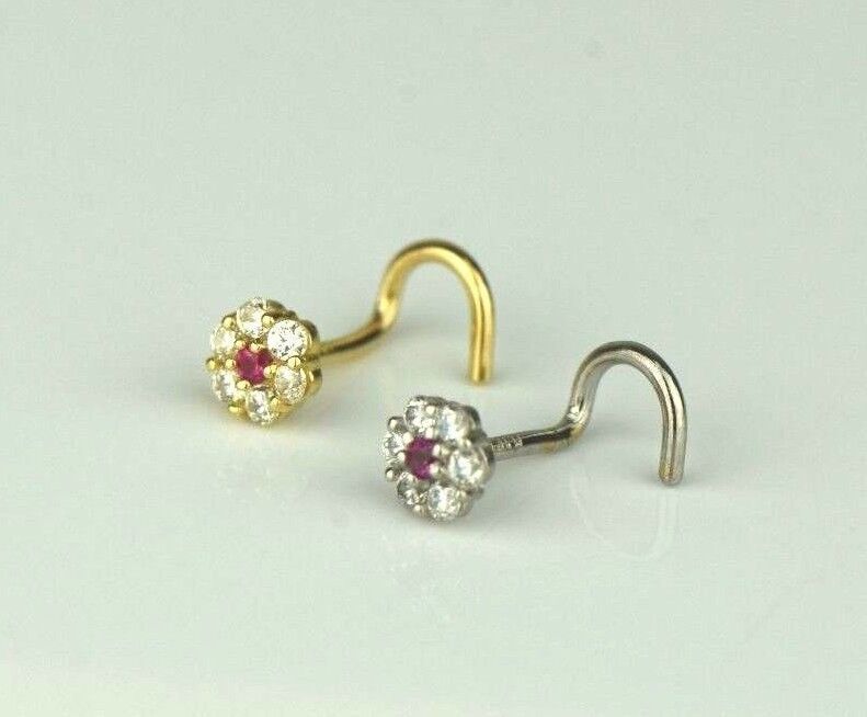 14k Yellow or White Gold CZ Nose Piercing Stud