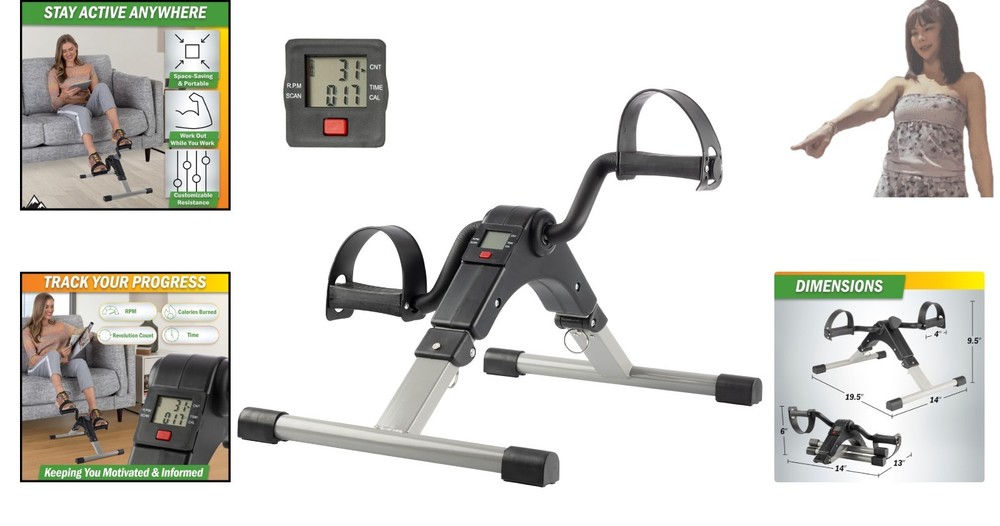 Wakeman Folding Pedal Exerciser - Calorie Tracker for Home, Office & Therapy Use
