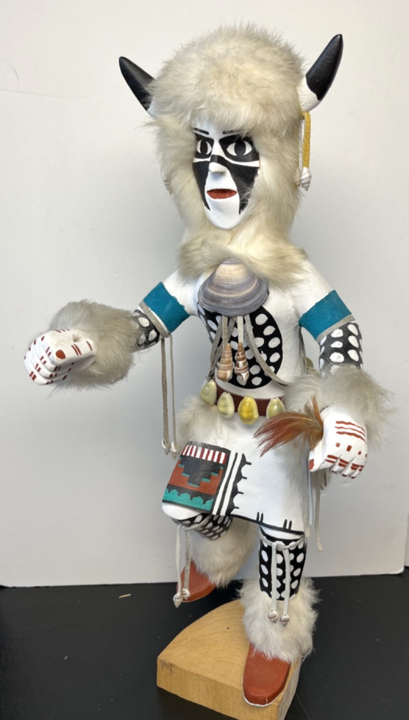 White Buffalo Dancer VNTG Native American 18.5" Kachina Doll, Signed by IMSB