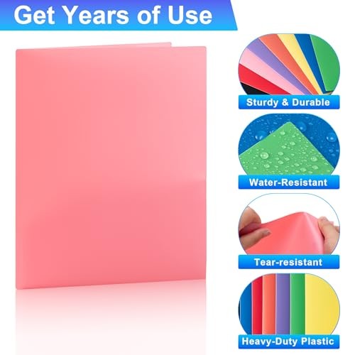 Plastic Folders with Pockets (8 Pack,Assorted Colors), Durable Heavy Duty
