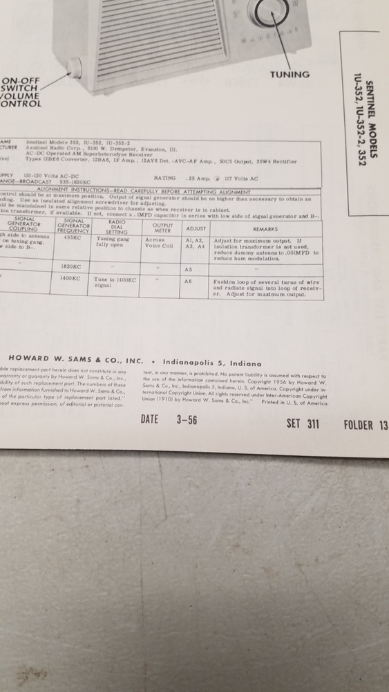 Sams Photofact Set 311 3/56 complete set (D)