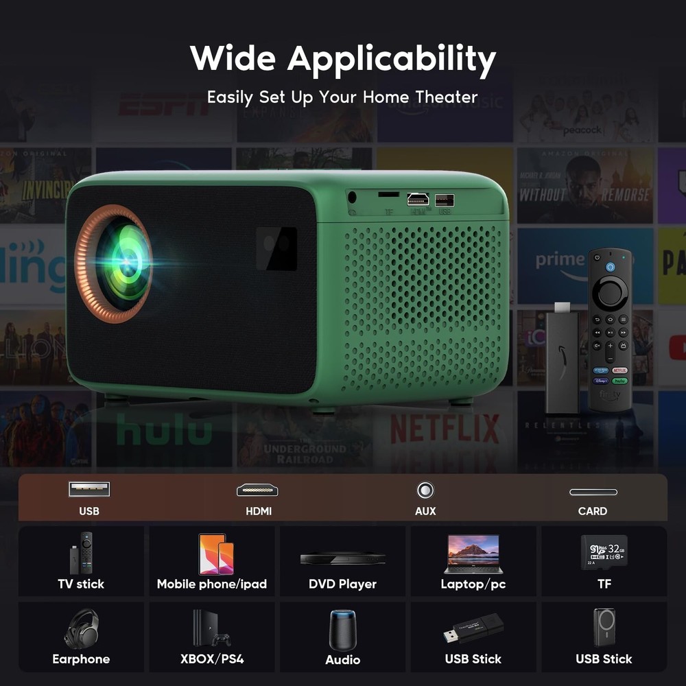 【Electric Focus】Mini Projector with WiFi and Bluetooth, Portable M