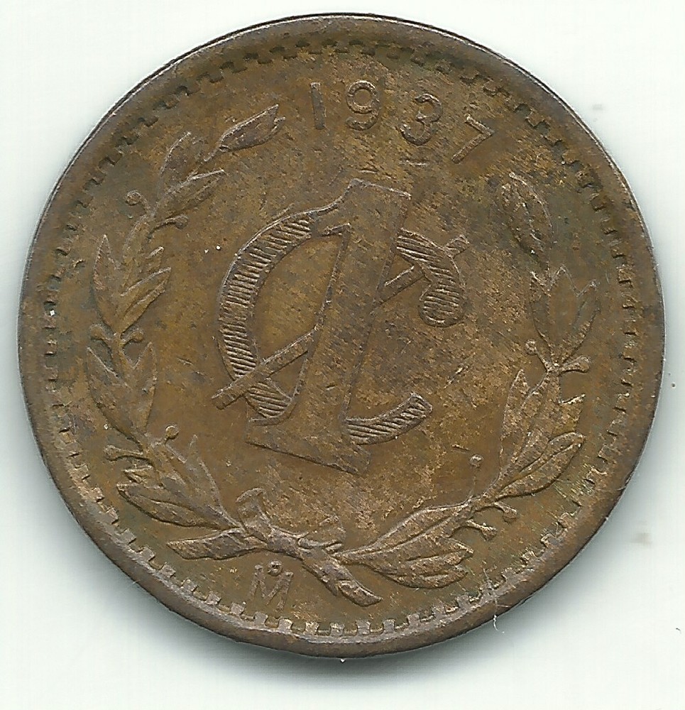 HIGH GRADE XF CONDITION 1937 MEXICO ONE CENTAVO COIN-MAR027