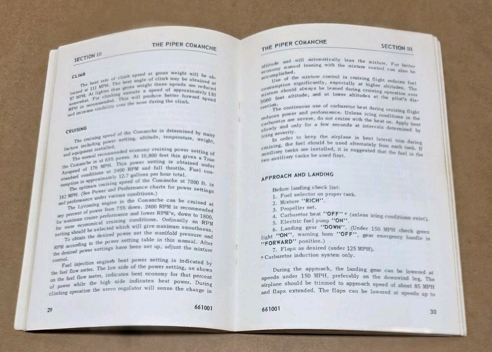 Piper Comanche "B" Owners Handbook PA-24-260 1966