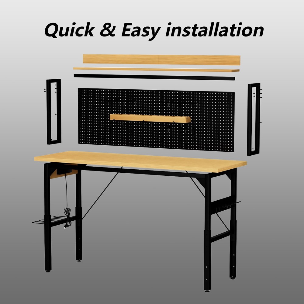 71'' Adjustable Heavy Duty Wooden Desktop Workbench for Garage, Workshop, Office