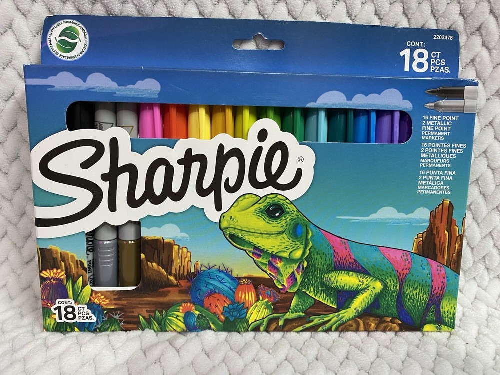 Sharpie 18 ct Fine Point w/2 Metallic Permanent Markers Quick-Drying NEW