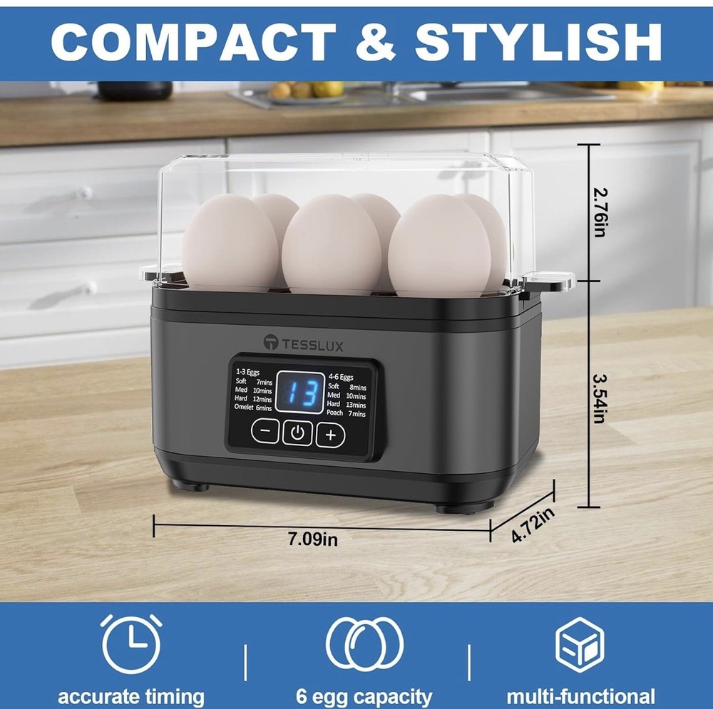 Electric Rapid Egg Cooker, 6 Egg Capacity for Hard Boiled Eggs, Poached Eggs,...