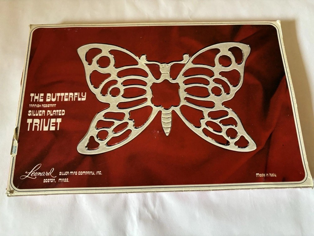 Vintage Silver Plated Butterfly Trivet Box in Original Box Collectible Gift