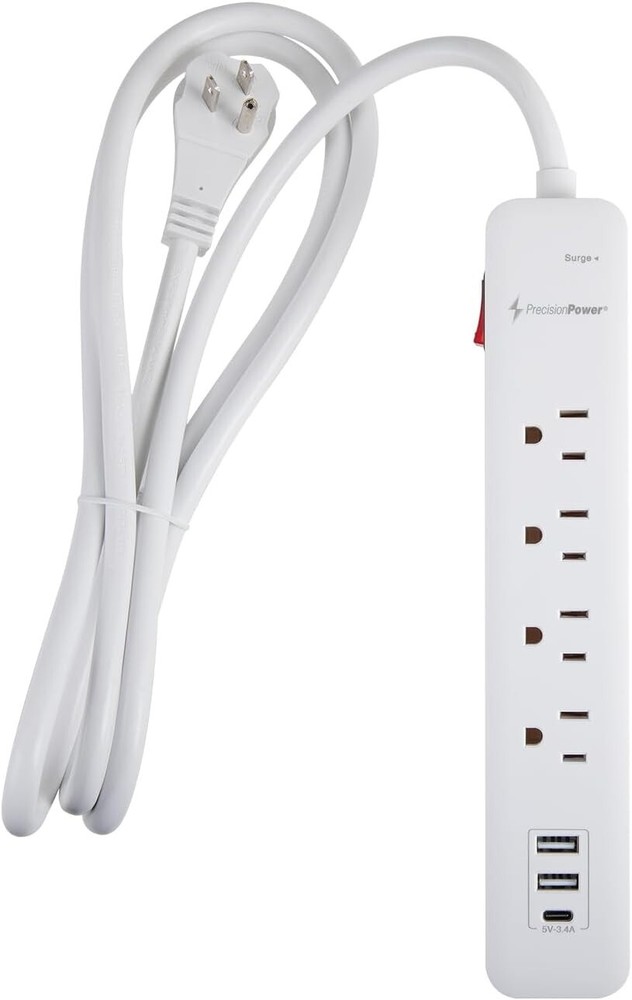 6 Ft Surge Protector Power Strip | 2-Pack | 4 AC Outlets with 3 USB Charging