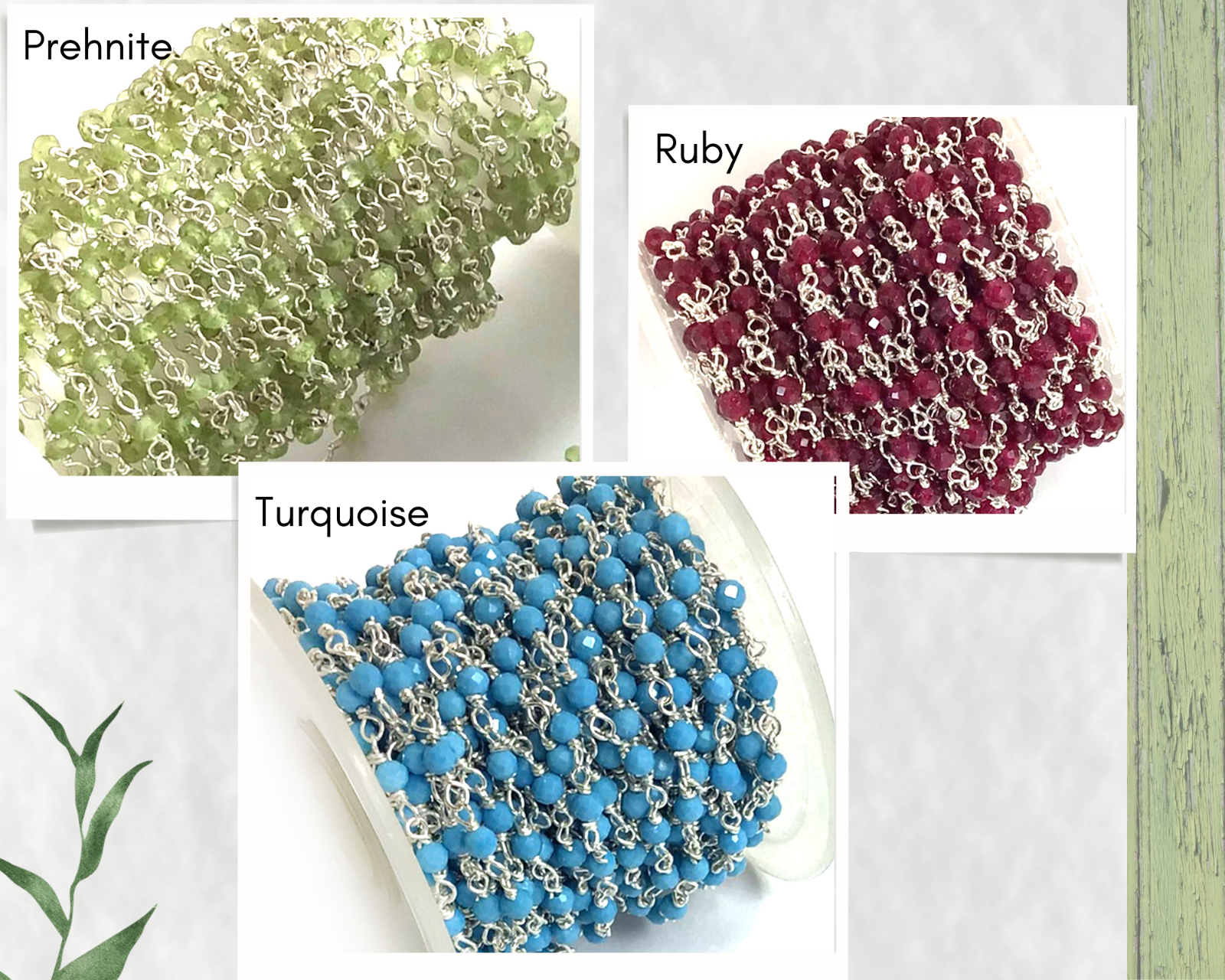 Gemstone Rosary Beaded Wire Silver Chain Faceted Rondelle Sold by FT Bulk Chain