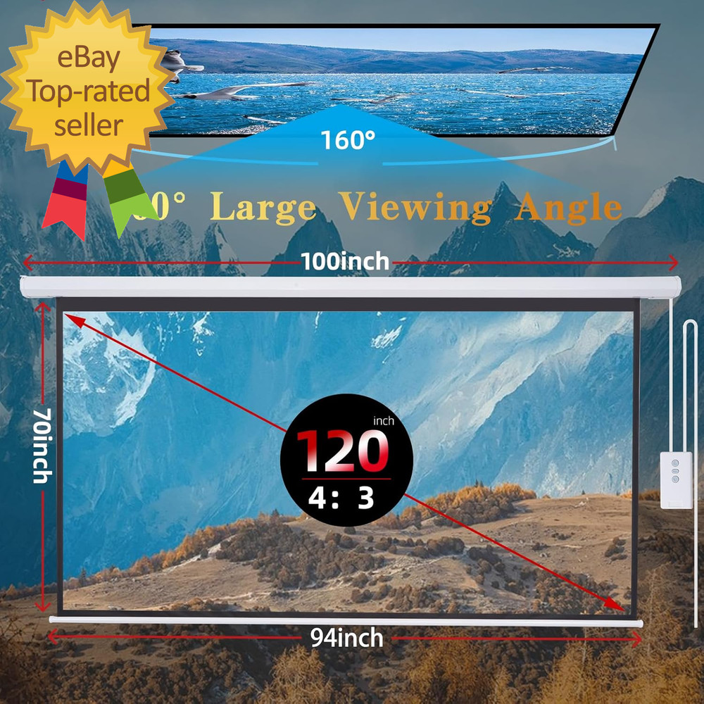Projector Screen Motorized 120 Inch 4:3 HD Electric Projector Screen Pull down w