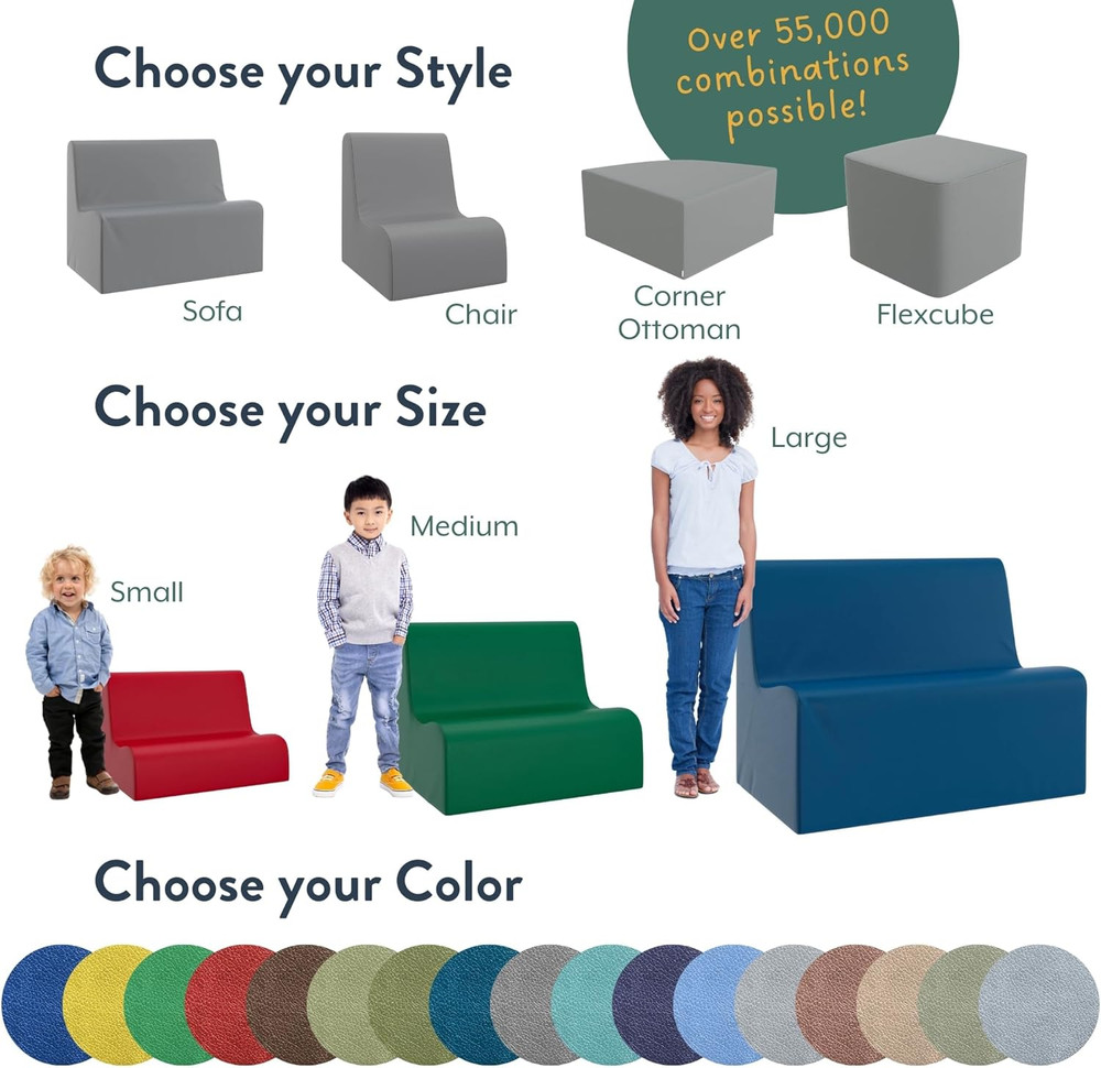 Medium Contour Sofa, Mix-And-Match Kids Chairs, Sofas, Corner Ottomans and Cubes