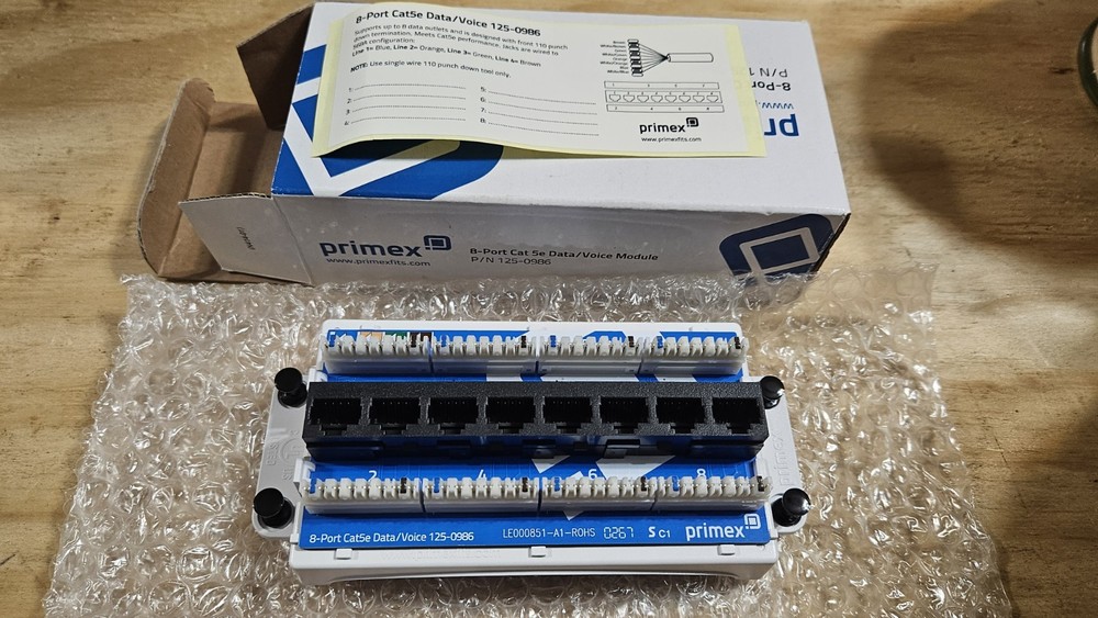 NEW Primex 125-0986 8-PORT CAT5E DATA/VOICE MODULE open box data input jacks