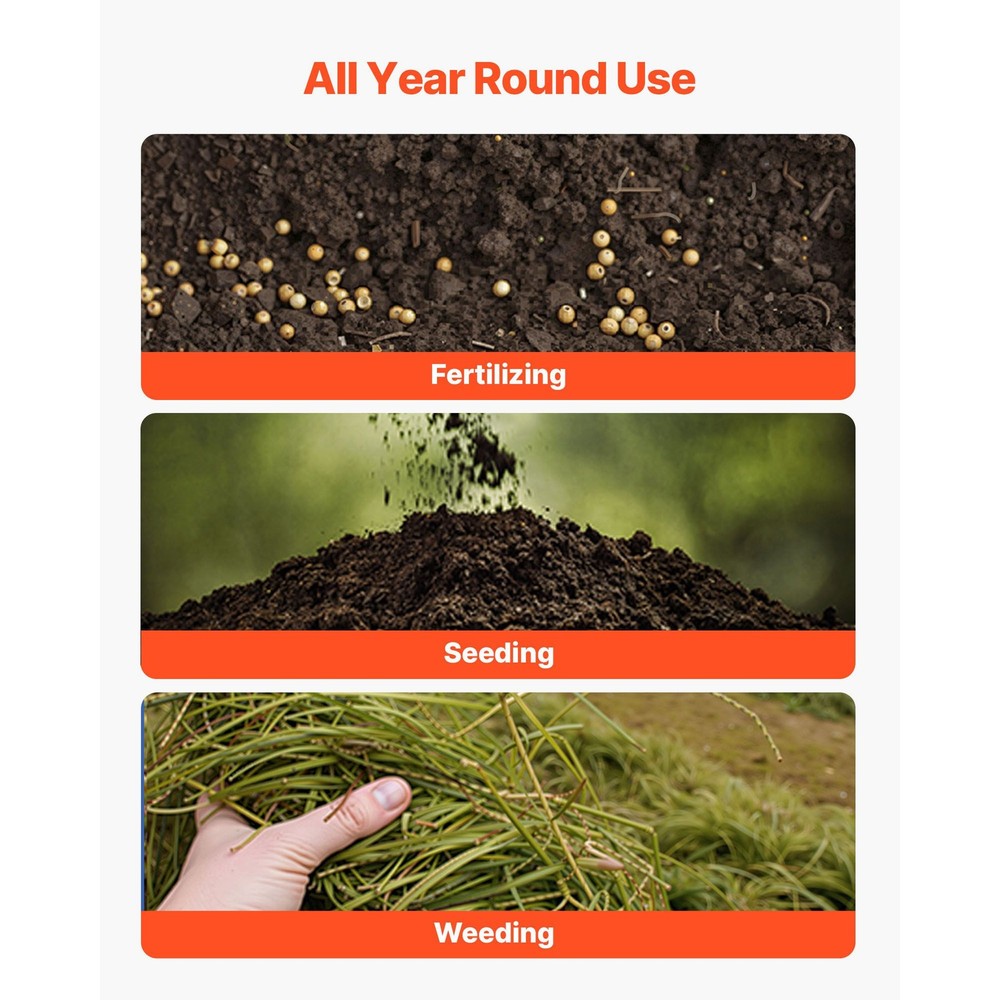 Walk-Behind Spreader, 9.8ft Spreading Width, Push Broadcast Spreader with 10" Al