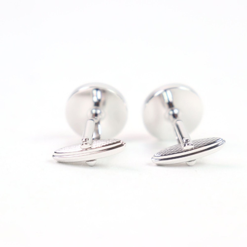 Dunhill Millennium Logo Engraved Round Shape Cufflinks Red Stone Silver